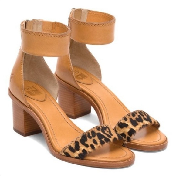 Frye Brielle Leopard Fur Print Animal Pattern Ankle Strap Summer Sandal Heels - Picture 4 of 15